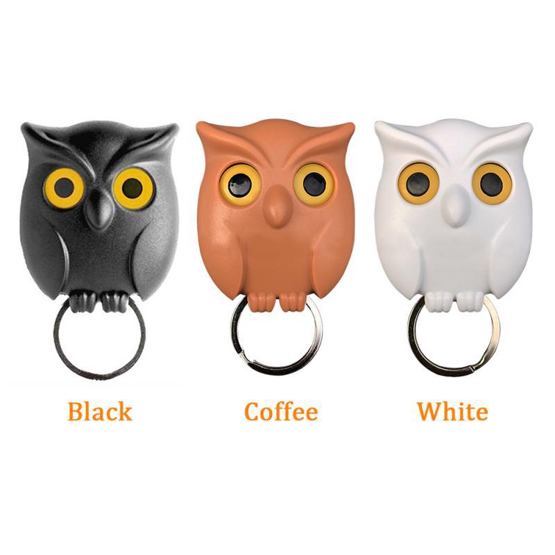 Creative Owl-Shaped Key Hooks Non-Perforated Magnetic Sticky Hooks Cute Decorative Entryway Keychain Organizer