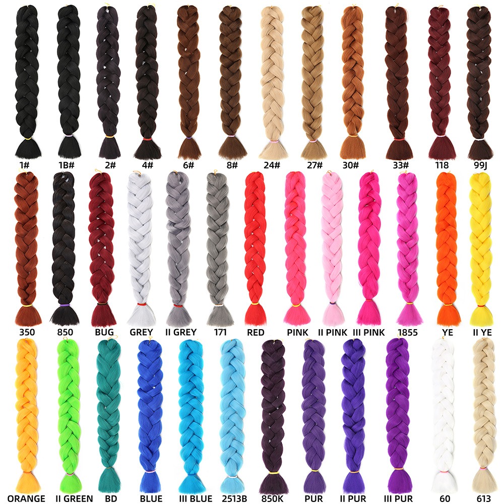 Colorful pre-braided jumbo hair extension lineup