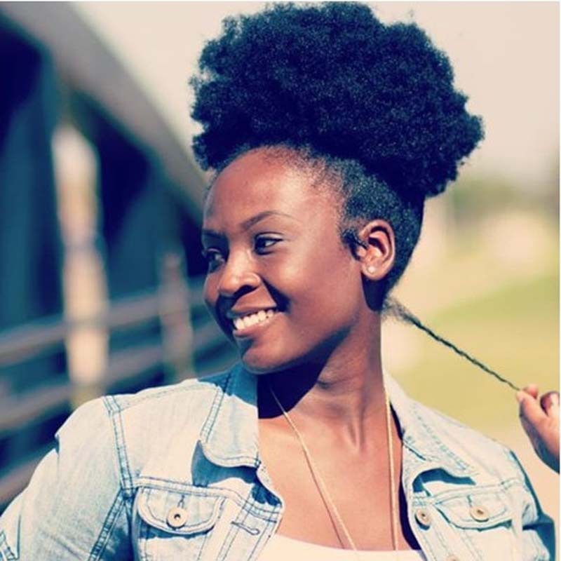 Wearable afro puff styled for an everyday look