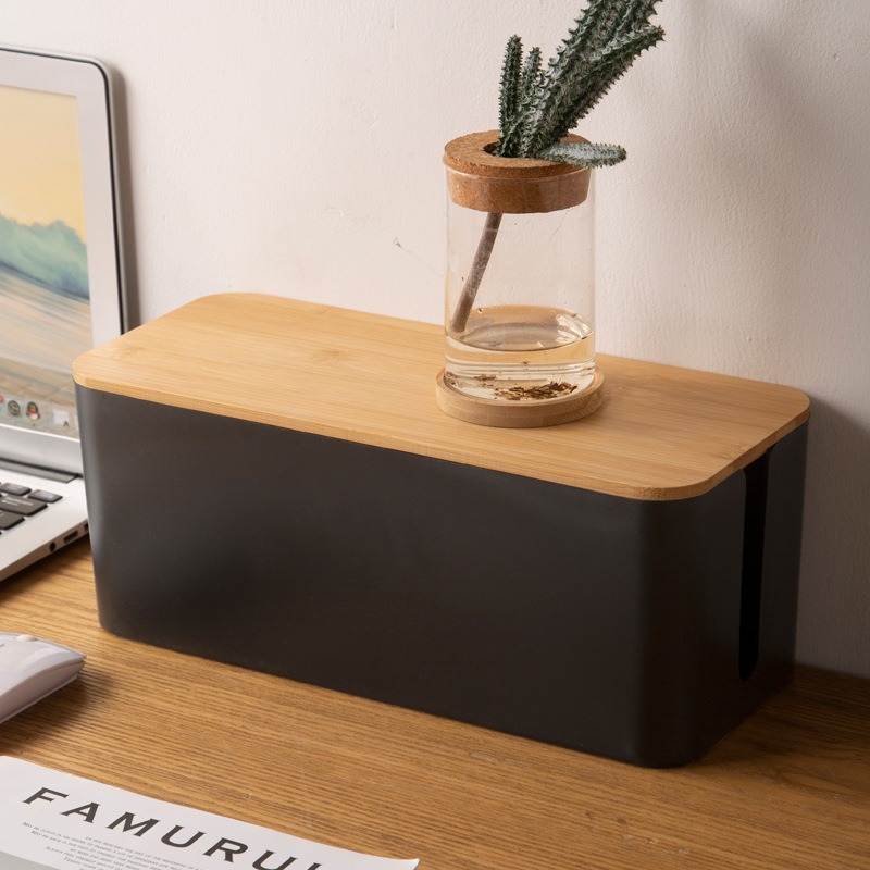 Imitation Teak Wood Grain Cover Socket Organizer Cable Manager Computer Hub Plug-In Board Organizer