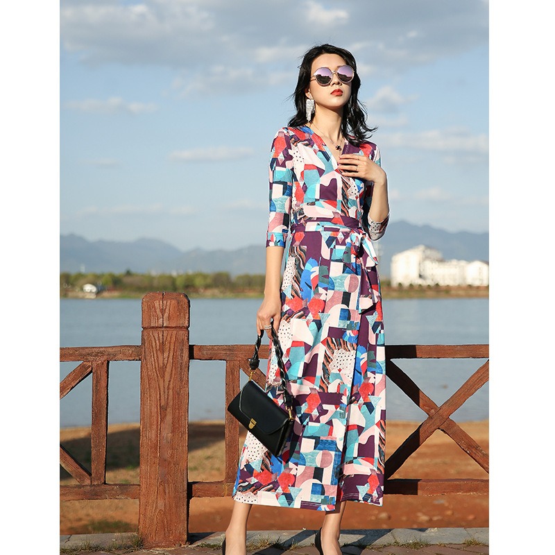 PG DVF Summer New Women's Seaside Resort Wrap Dress Slim High-Waisted Dress