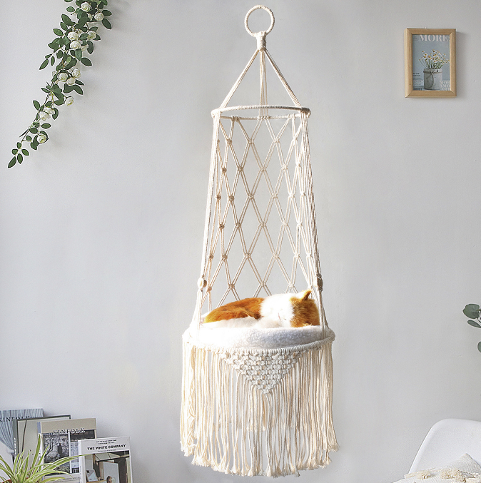 Simple hand woven cat nest hammock basket wall hanging household pet basket dog cat swing net pocket