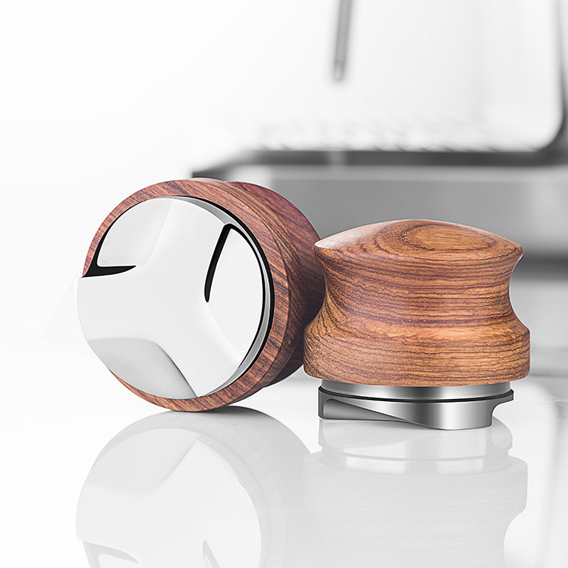 51/53/58mm Coffee Powder Filler Coffee Distributor Adjustable Depth Tamper Leveler with Walnut Wood