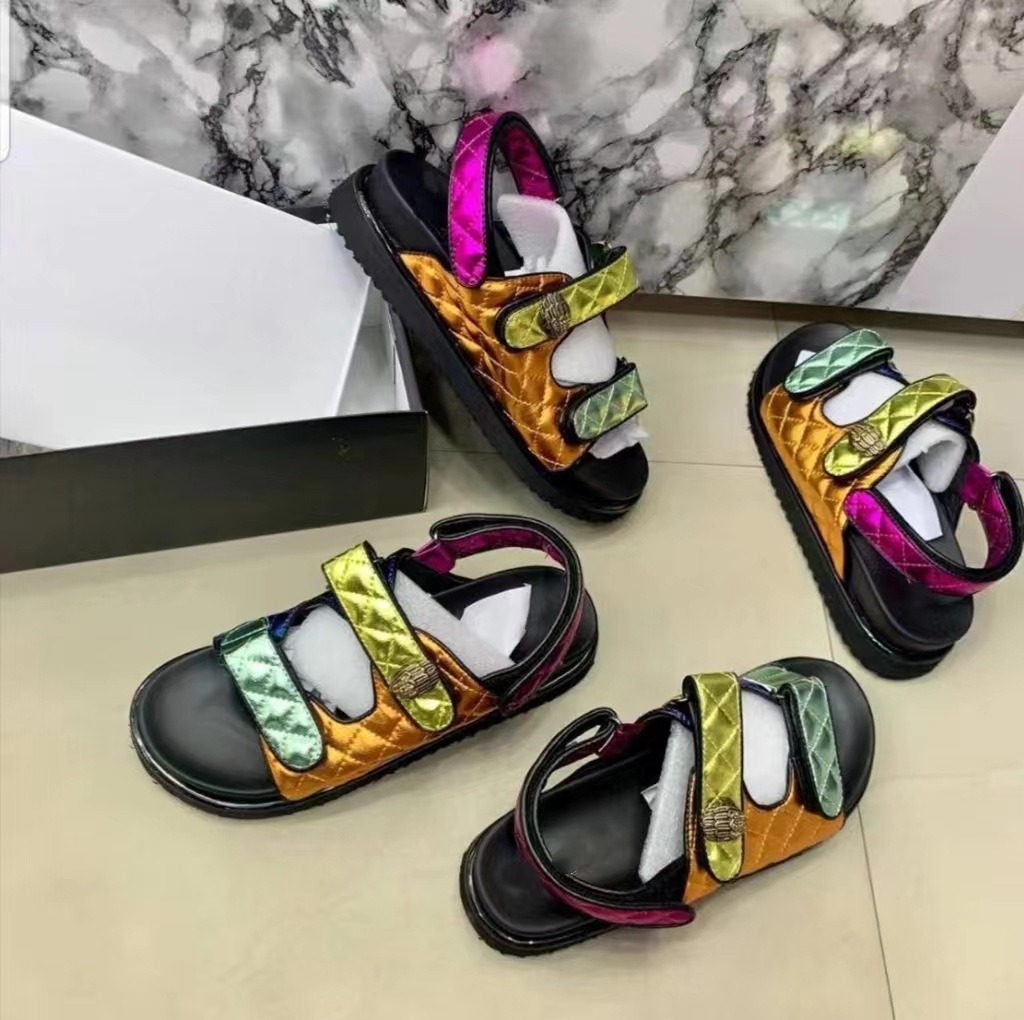 European and American Style New Round Head Small Fragrant Wind Velcro Sandals Womens Large Colorful