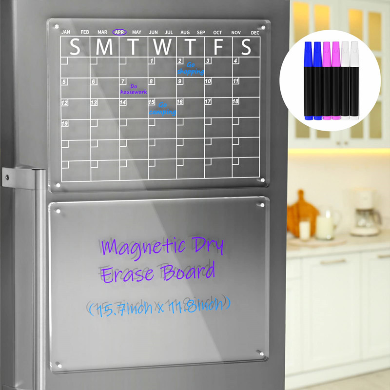 Acrylic Dry and Wet Wiping Board Writing Board Refrigerator Magnetic Weekly and Monthly Calendar