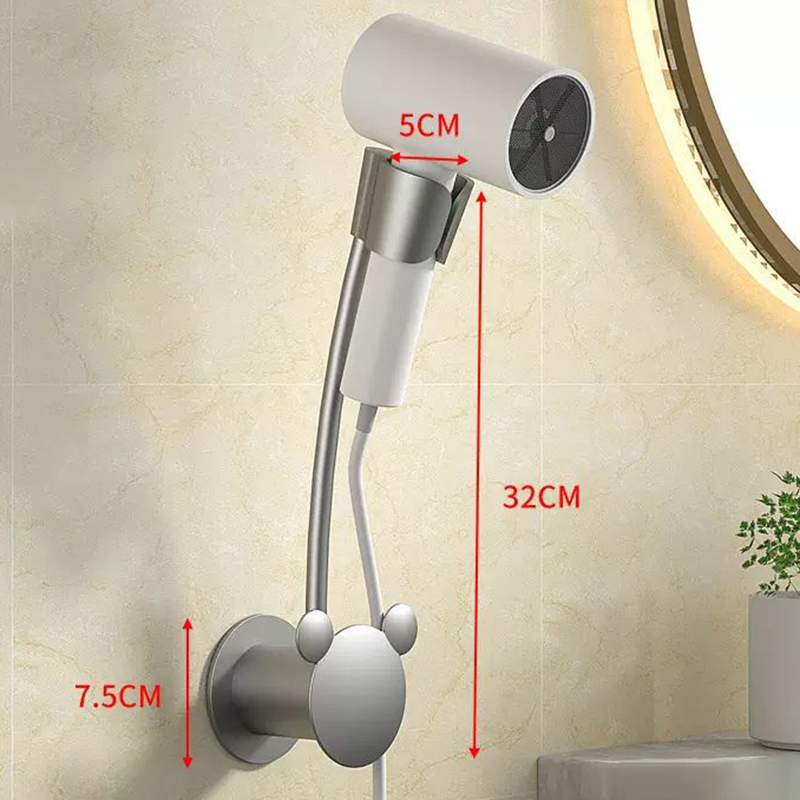 Punch-Free Hair Dryer Rack Wall-Mounted Hand-Held Rotating Lazy Bracket Bathroom