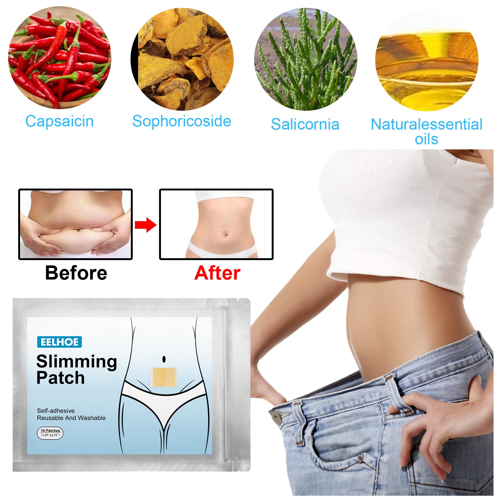 Ingredient-focused slimming patch package closeup