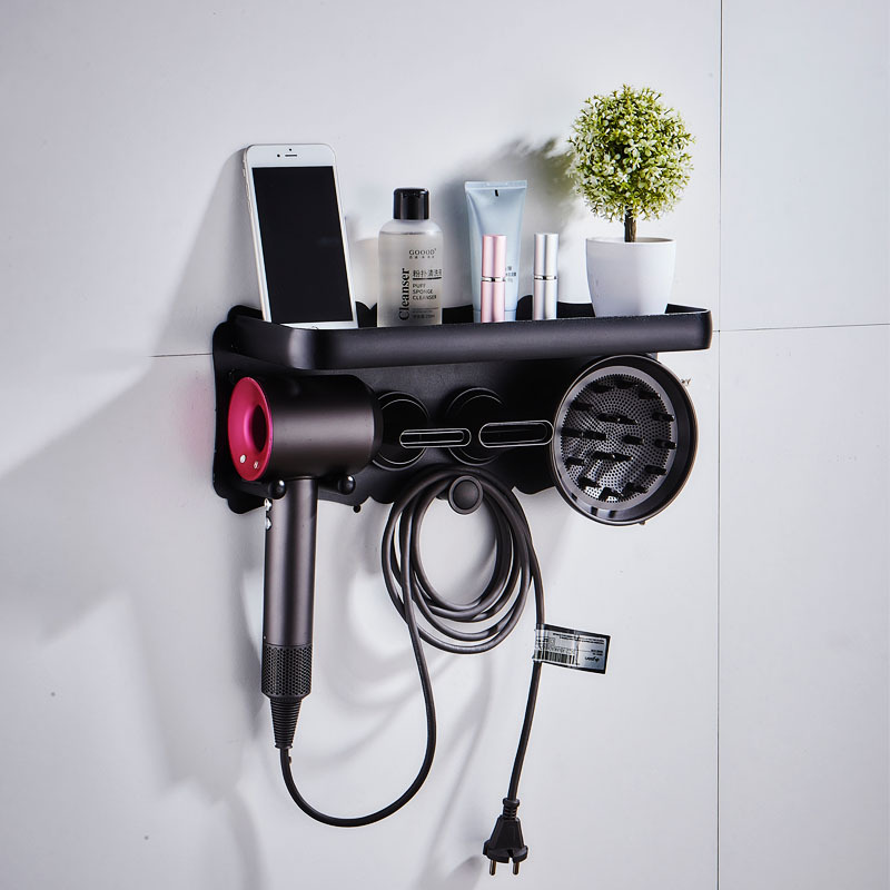 Hair Dryer Rack For Dyson Wall Mounted Perforated Free Multifunctional Space Aluminum Hair Dryer Bracket Bathroom Air Dryer Rack