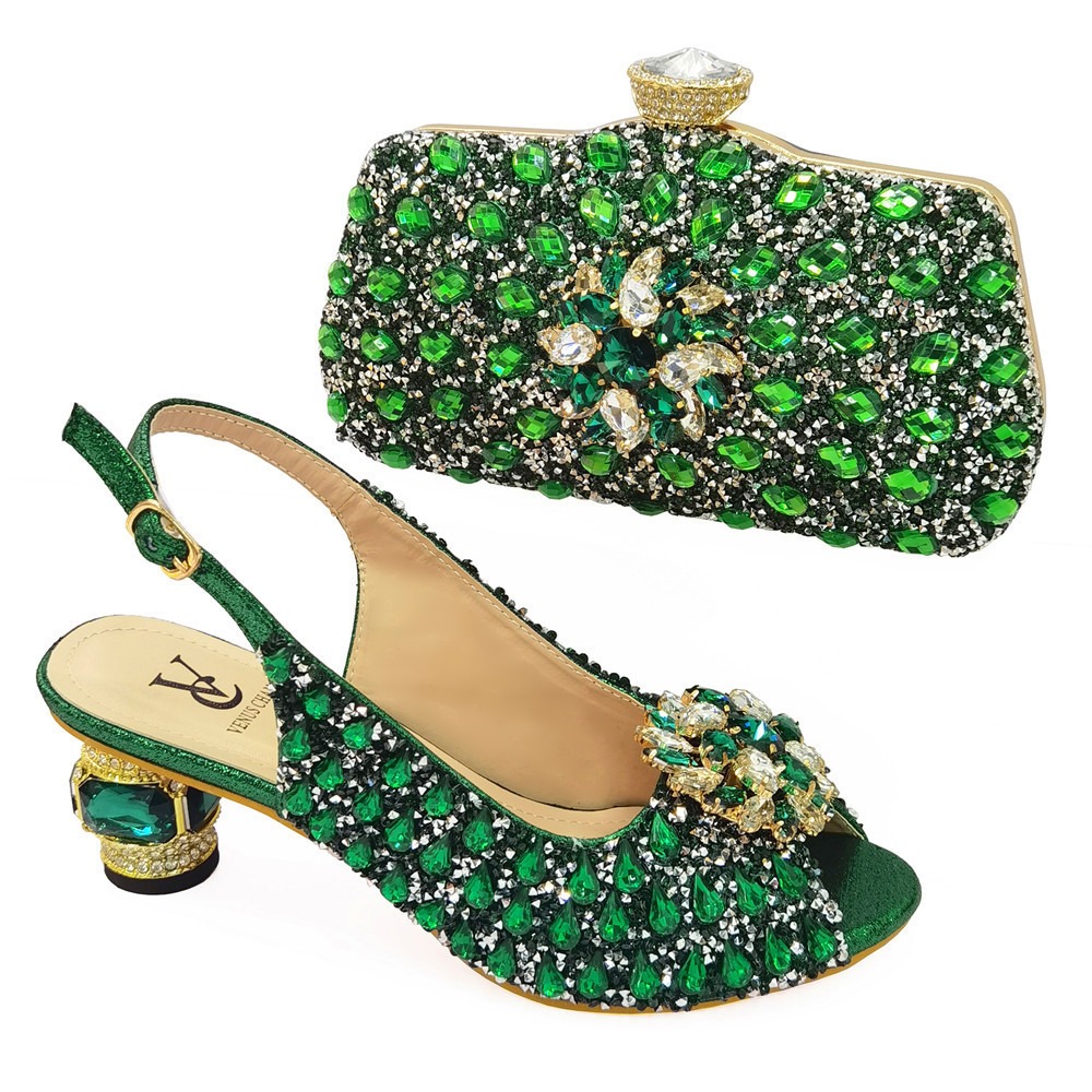 Summer Buckle Gold Handbag With High End Diamond Shoes Fish Mouth Shoes With Water Diamond Bag Dinner Bag image 8