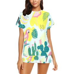 Women's Short Pajama Set with Parrot and Cactus Print