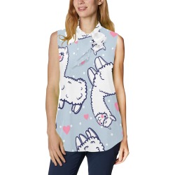 Women's Sleeveless Shirt (T69) with Unicorn Print, Light Blue