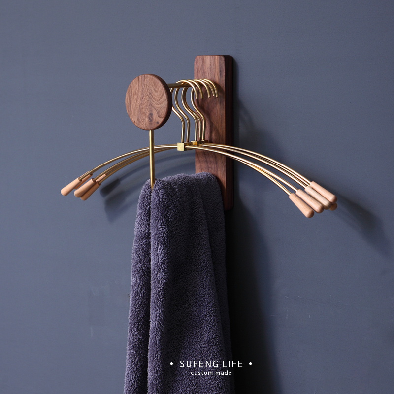 Walnut Hanger Wall Hanging Hanger Storage Rack Bedroom Brass Hanger Household Simple Storage Rack