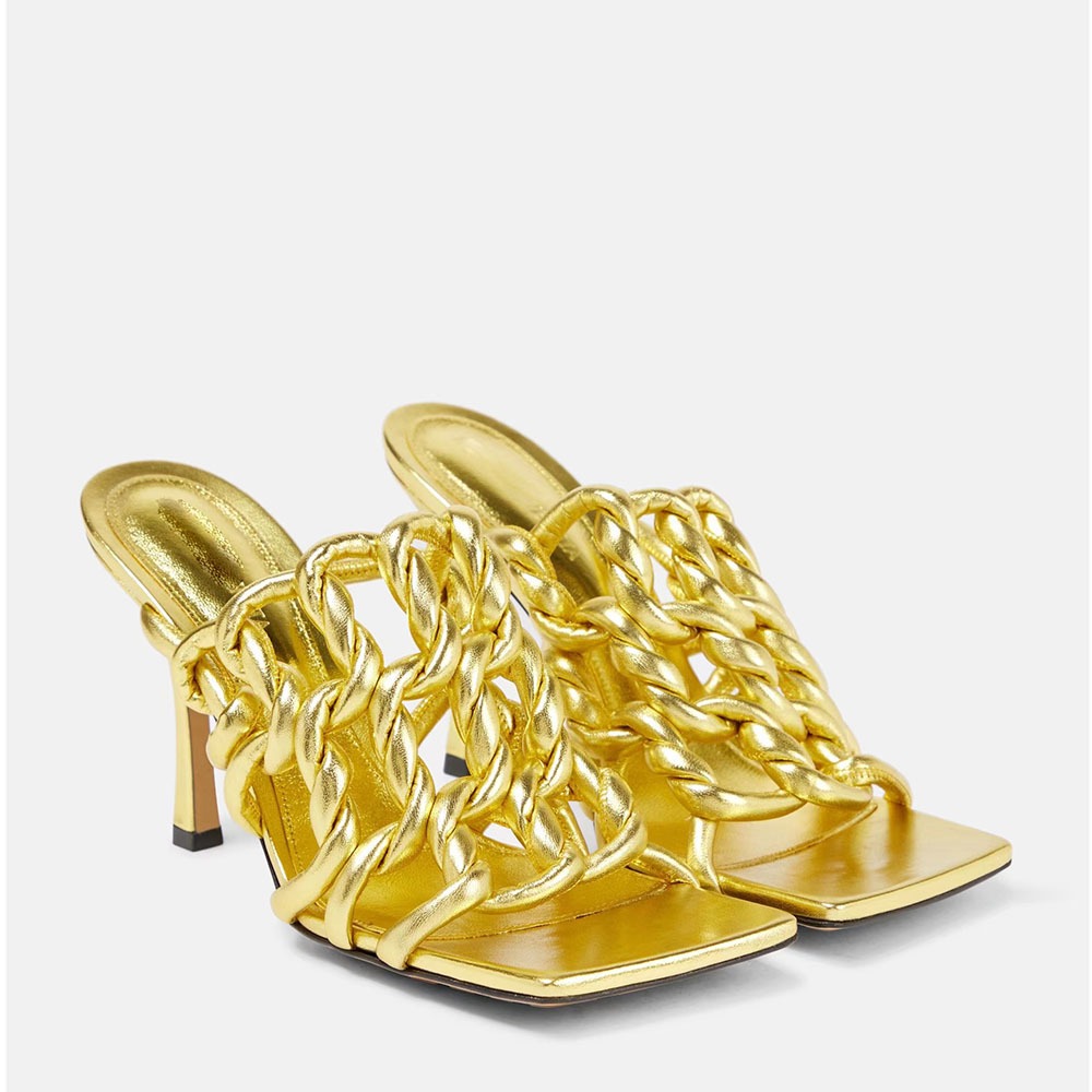 Square Head European and American Handmade Woven Sandals With Crossed Heels, Sexy High Heels, Womens Shoes image 4