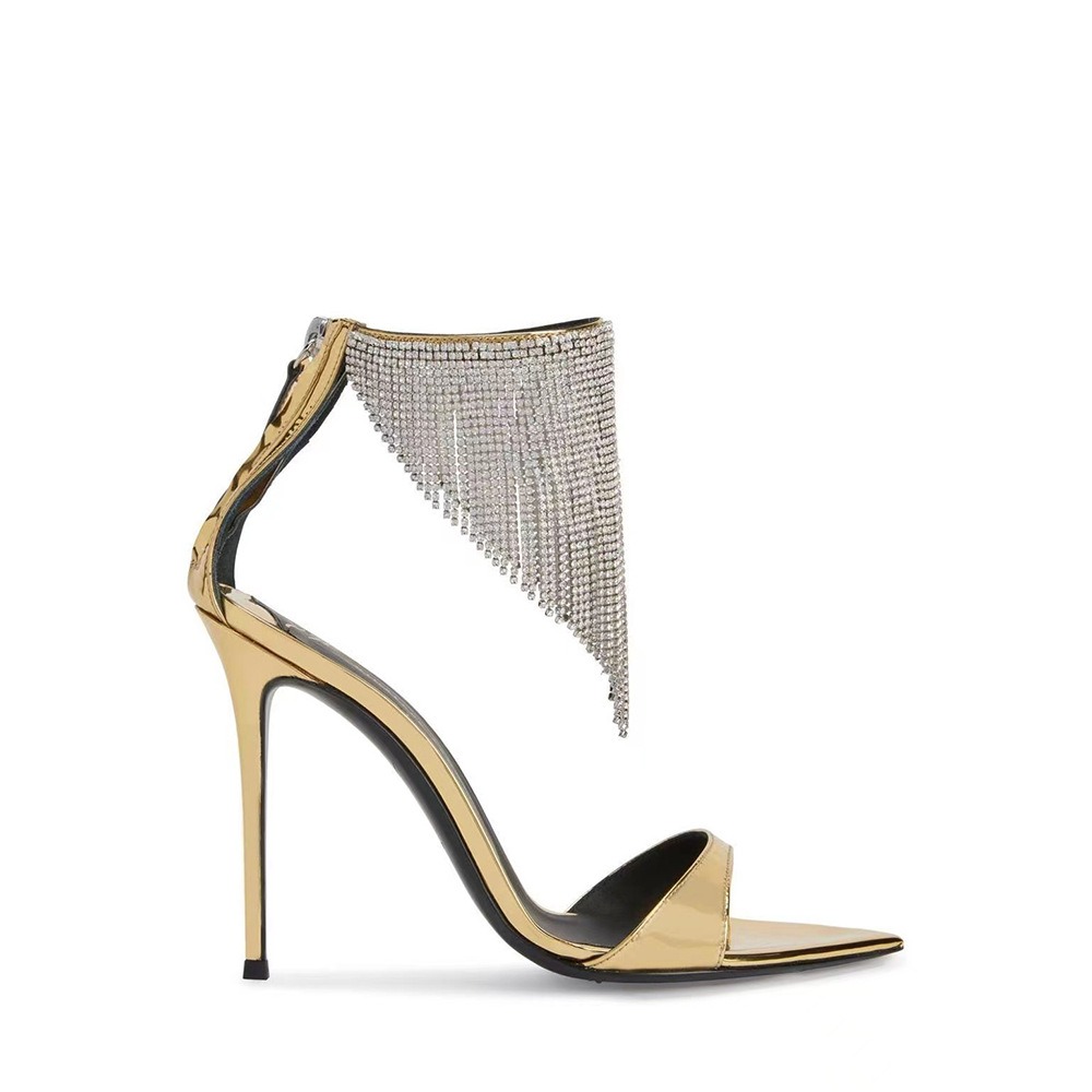 Pointed High Heeled Shoes For Women, Slim Heeled Fish Mouth Shoes, Tassel Hollowed Out Rhinestone
