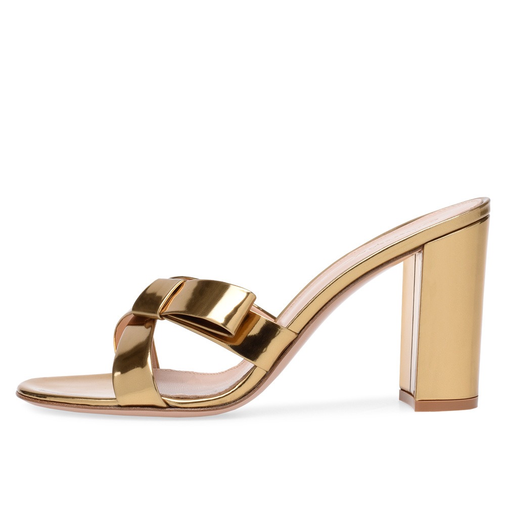 European and American Womens Gold Thick High Heels Sandals, Slippers, Muller Shoes, Chengdu Fashion