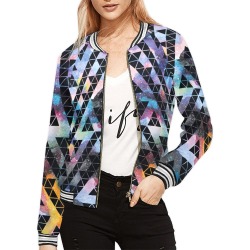 Women's Horizontal Stripes Jacket (Model H21) with Colorful Geometric Pattern