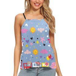 Women's Spaghetti Strap Crop Top (T67) with colorful all over print design.