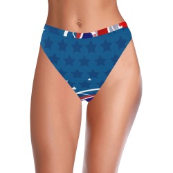 High-Waisted High-Cut Bikini Bottom (S07) in blue with a star pattern, ideal for swimming or beach.