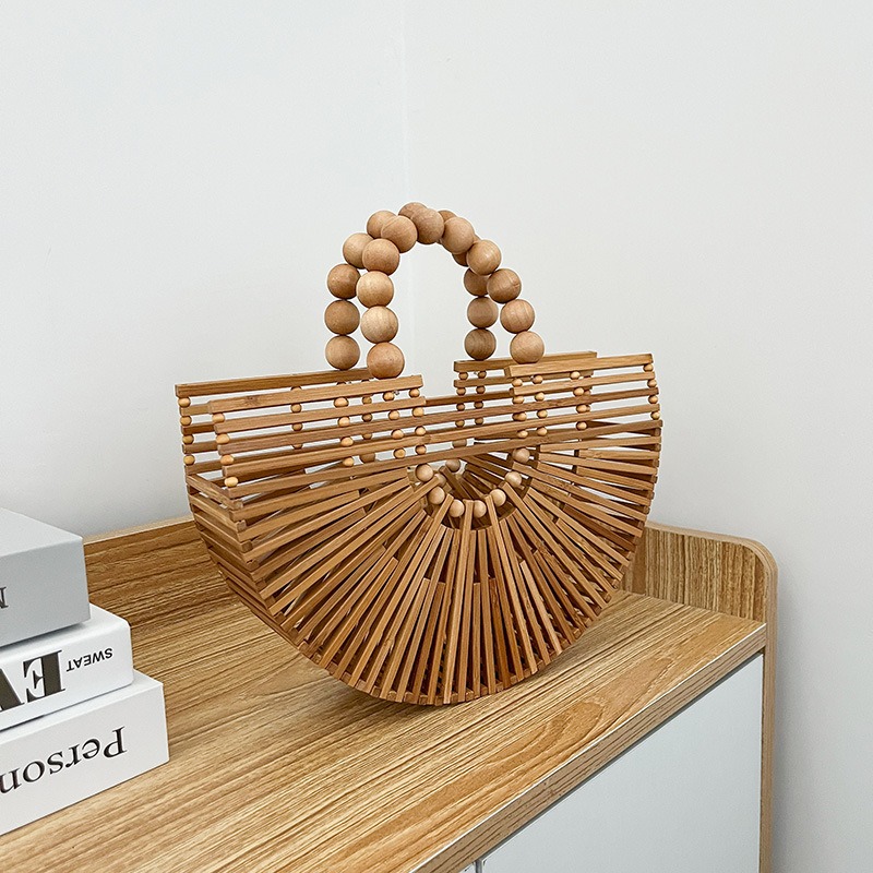 Super Fire Handwoven Bamboo Joint Bag Womens New Bamboo Woven Basket Bag Beach Holiday Handbag