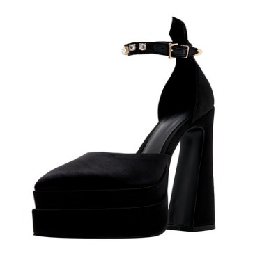 Rhinestone Sandals, Thick Soled Silk Satin, Mary Jane Shoes, Womens Thick Heeled Platform, Straight Line With High Heels image 9