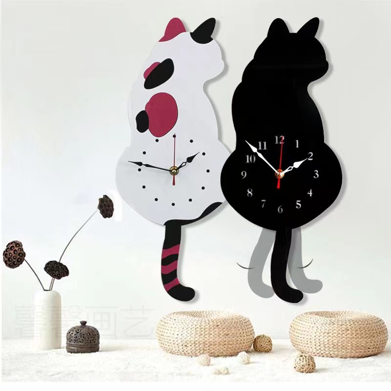 Wall clock, living room, household cartoon clock, cat tail swing wall decoration, quartz