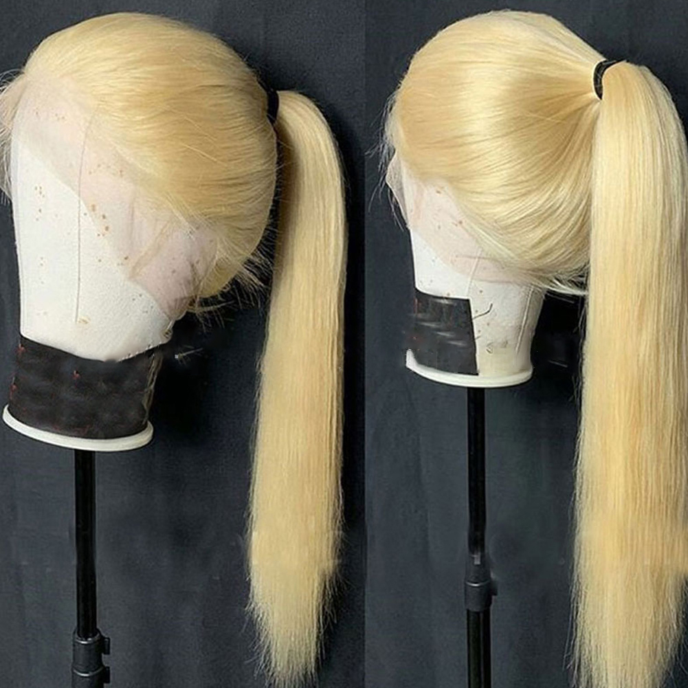 Smooth blonde wig with lace-front hairline detail
