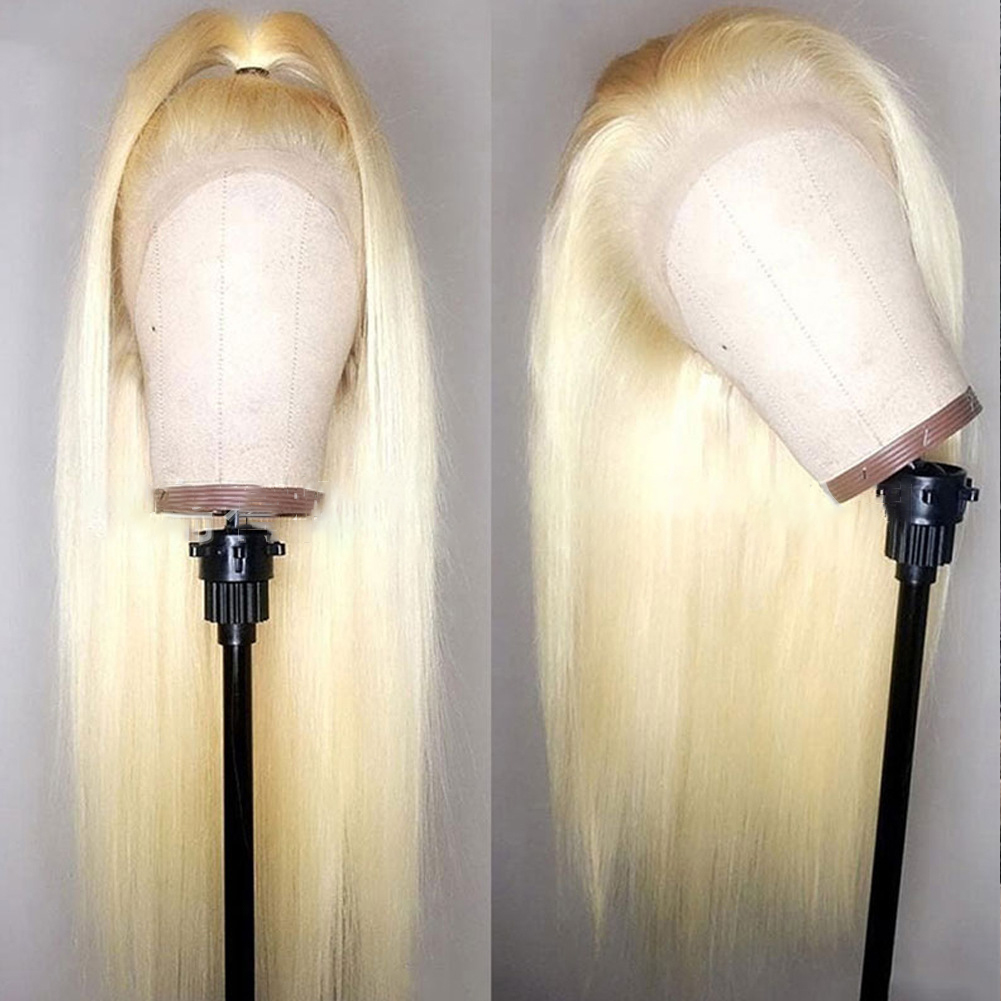 Long straight blonde wig showing full-length silhouette