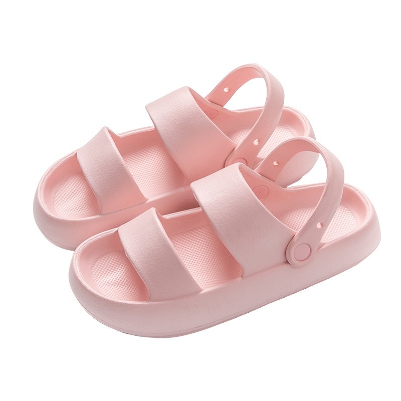 Summer Thick Platform Slippers Double Row Couple Flat Sandals Women Soft Bottom Cloud Slippers Heel Indoor Wear-resistant Shoes