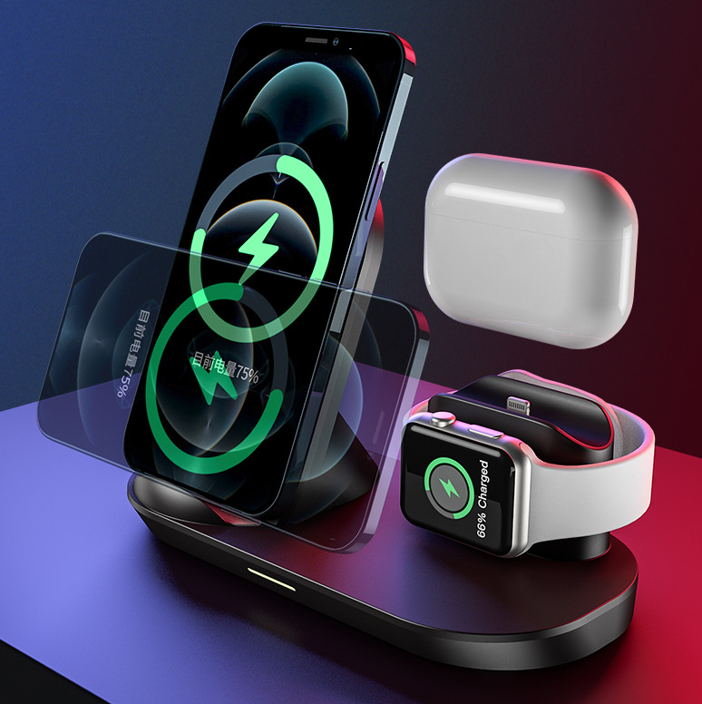 Wireless Charger 3 in 1 Multifunctional Vertical Fit for Apple Watch Earphones Black White ABS 9V 2A 12V 3A