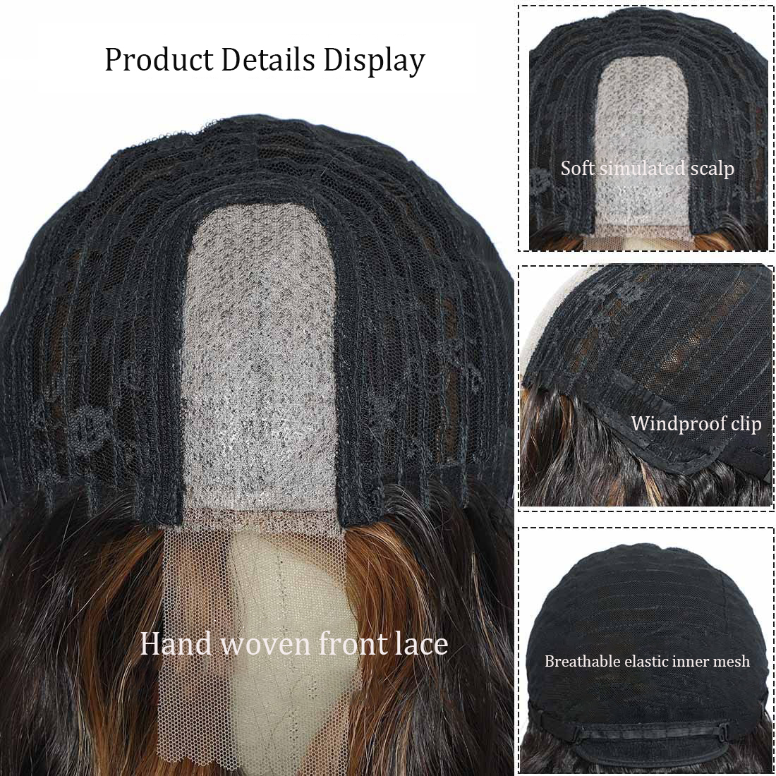 Close view of hand-woven lace and simulated scalp