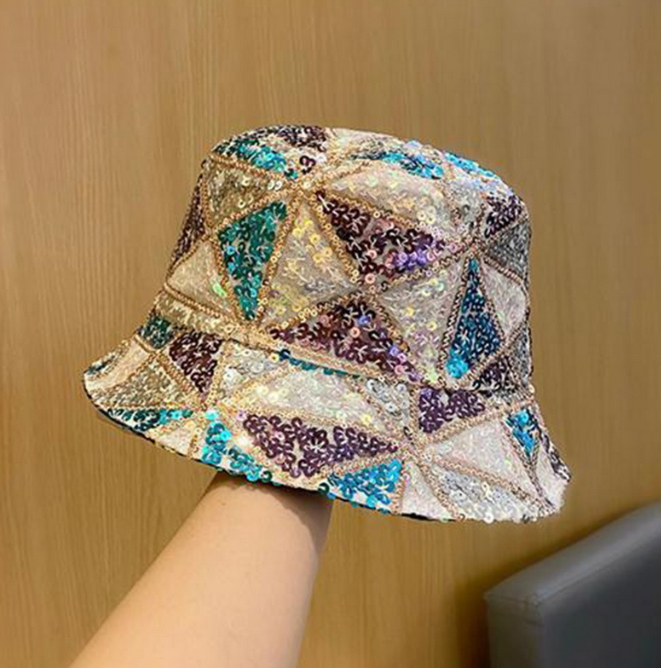 Spring Summer Fisherman Hat Hip Hop Punk Geometric Sequins Bowl Hat Women's Light Hua Sunshade Hat