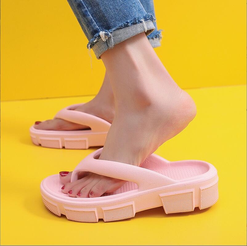 Custom Wedge Slippers Simple Solid Color Beach Flip-Flops Women's Thick Bottom Soft Non-Slip Slippers image 9