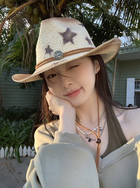 Cowboy Straw Hat Cross border Western Cowboy Hat Outdoor Seaside Tourism Hollow Camping Beach