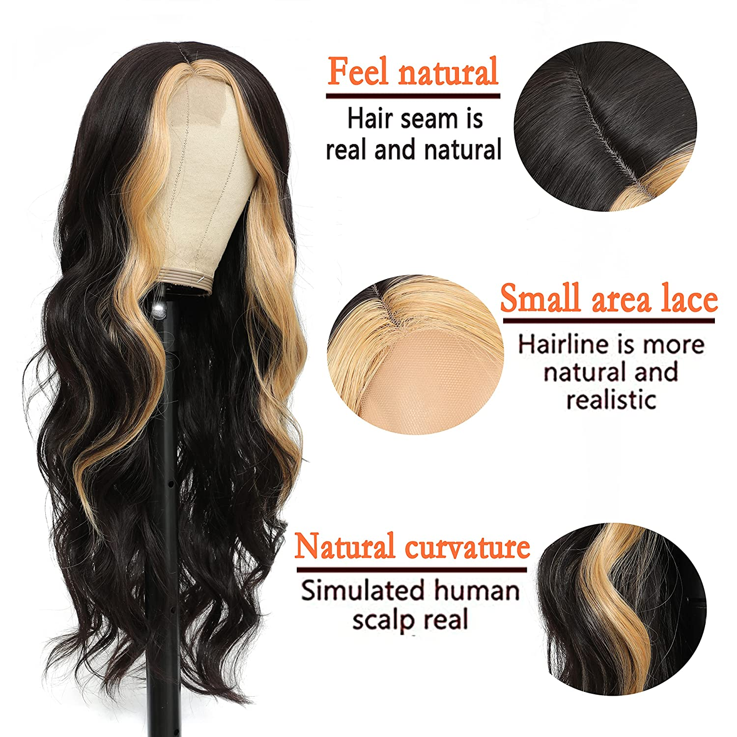 Mannequin showing front lace and simulated scalp construction