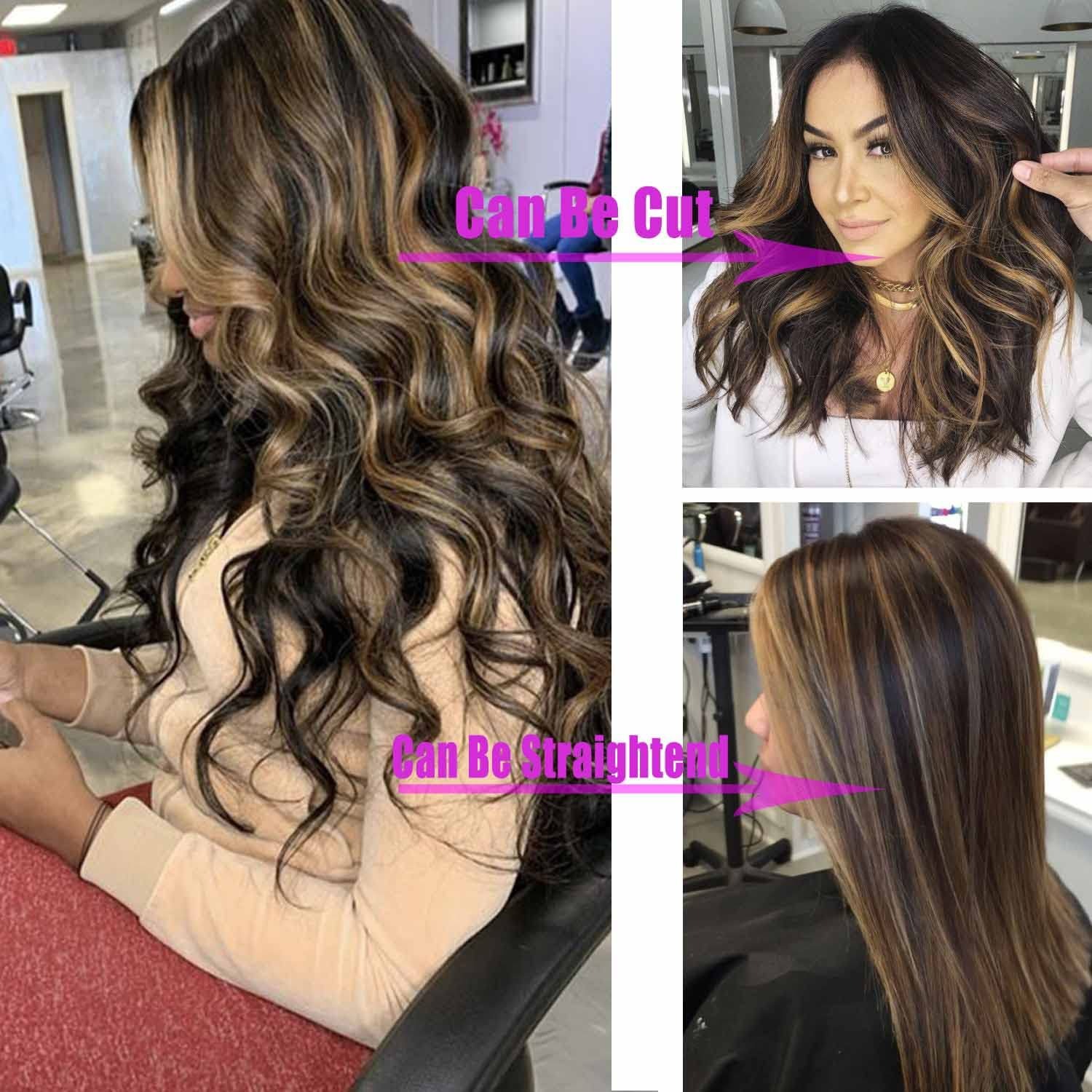 Wig styled in loose waves and straight finish