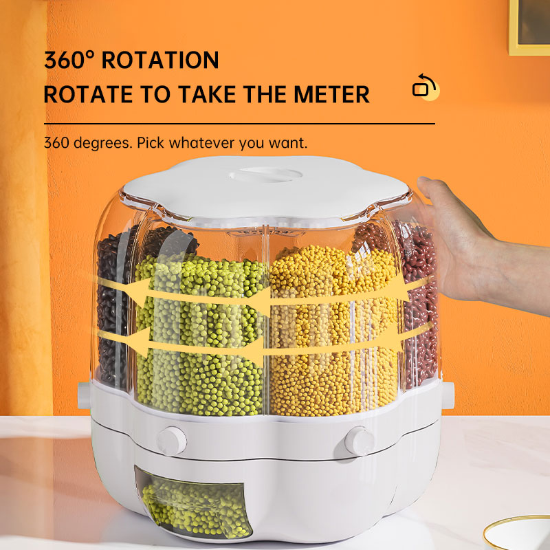 Rotatable Grain Storage Box, Divided Into Compartments, Household Insect Proof And Moisture-Proof Sealed Grain Storage Box