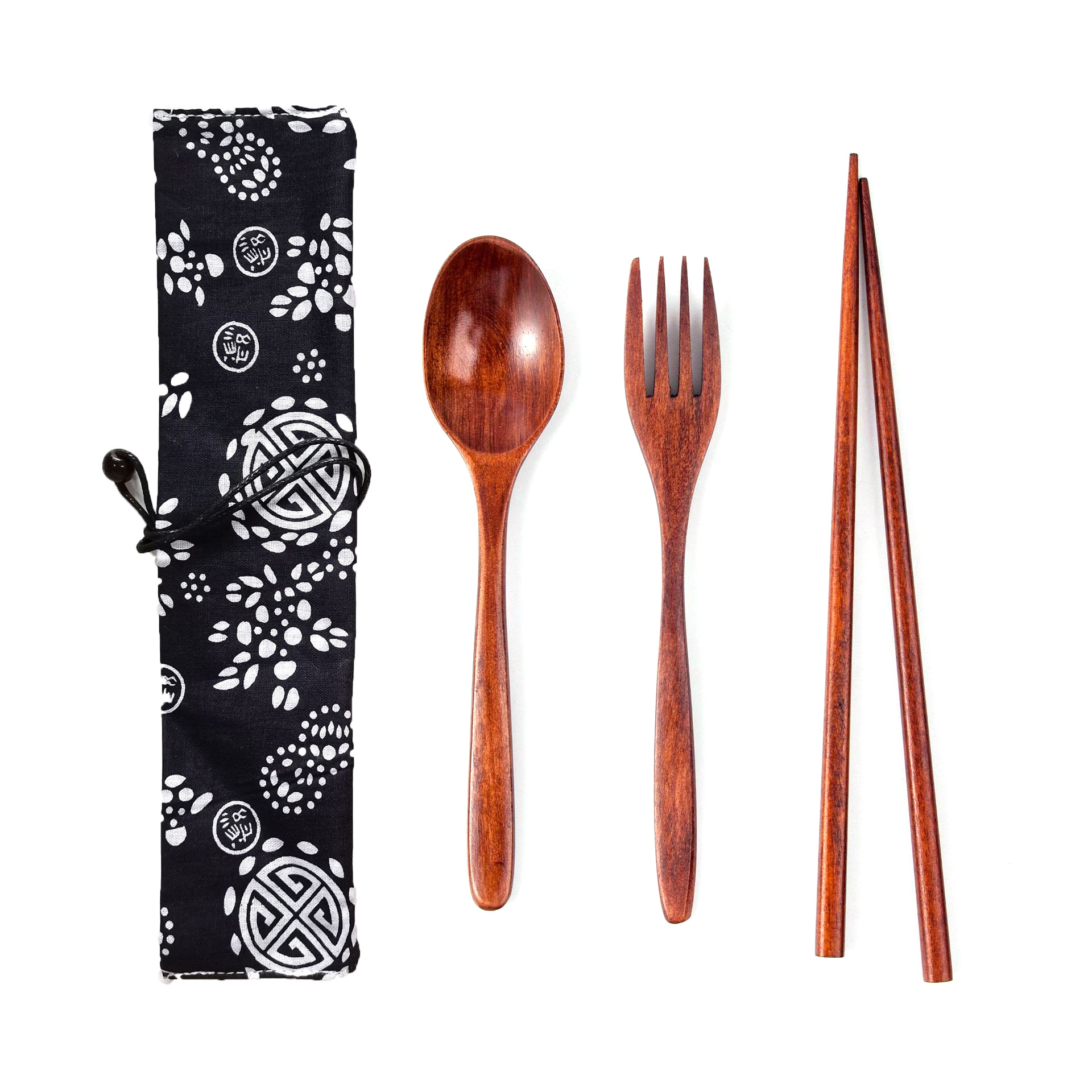Tableware Set Outdoor Carrying Wooden Nanmu Japanese Style Three Piece Spoons Forks Chopsticks