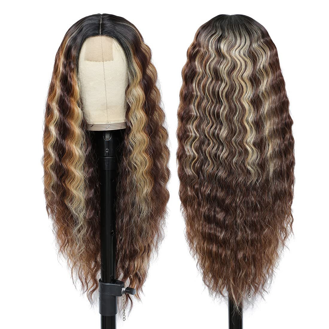 Close view of natural-looking center lace part and long waves