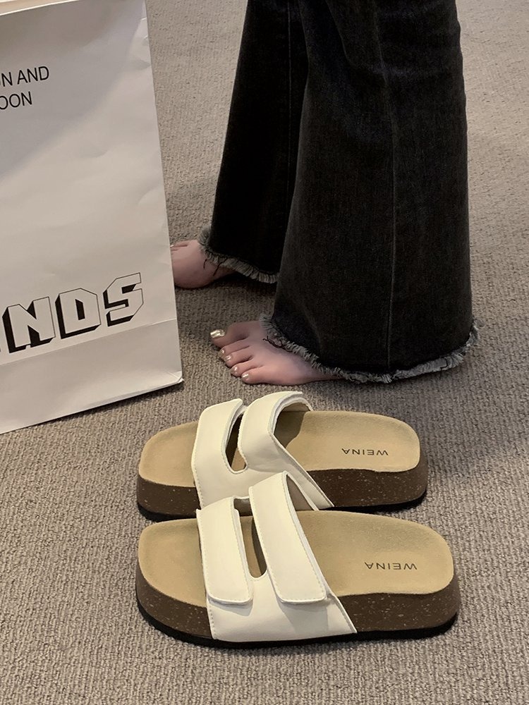 Thick Soled Retro One Line Slippers for Women's Summer Outerwear Flat Bottomed Comfortable Slippers image 5