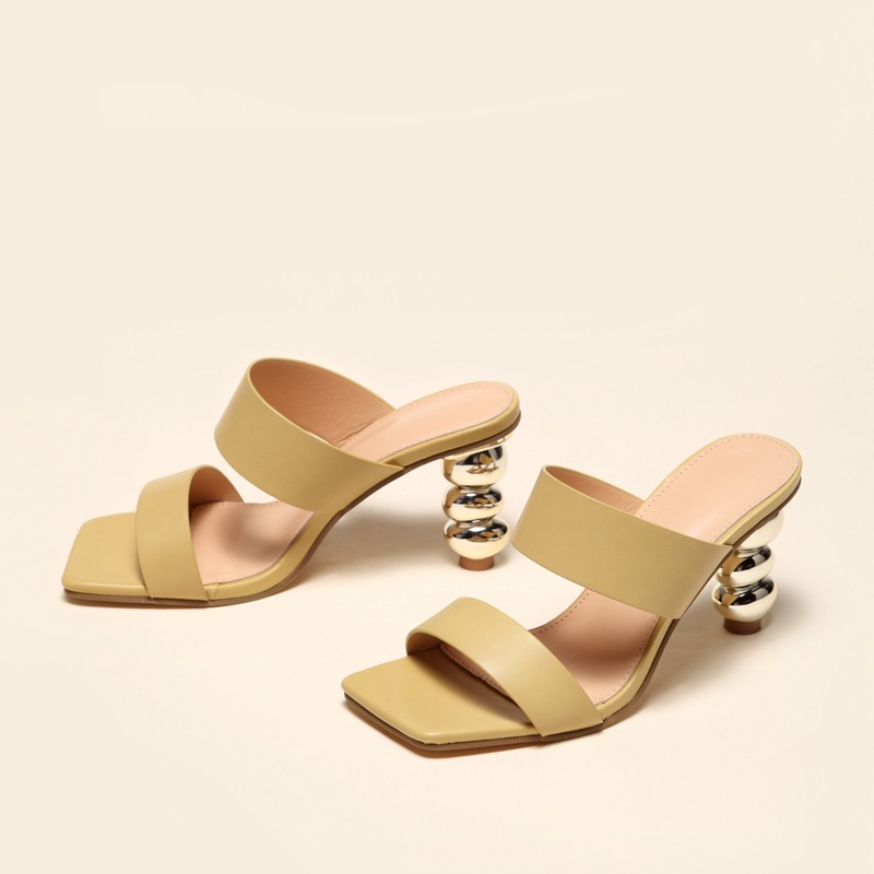 Design Metal Strange High Heels Summer Women Slipper Elegant Square Toe Slip-On Sliders Shoes Ladies Sandals Size 42 image 9