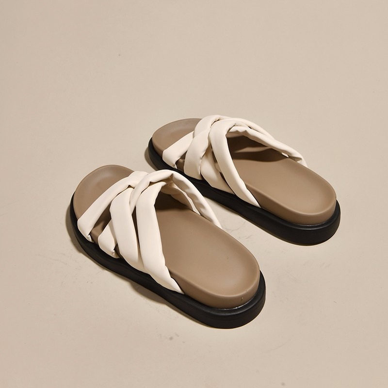 Roman Slippers for Women with Summer Thick Soles and a White Sandal with Elevated Retro Casual Cross Straps Paired with a Skirt image 4