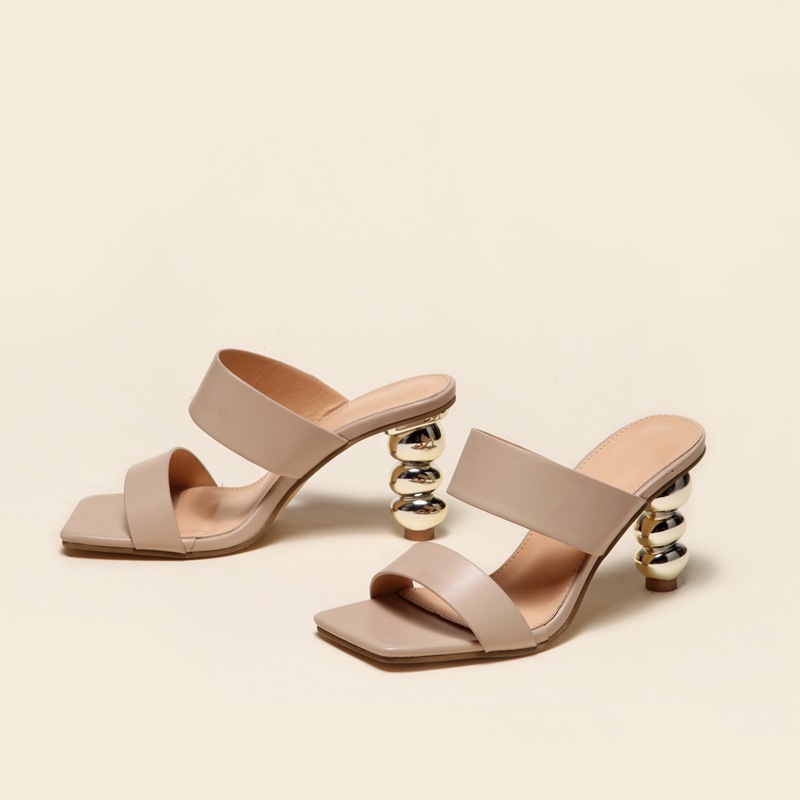 Design Metal Strange High Heels Summer Women Slipper Elegant Square Toe Slip-On Sliders Shoes Ladies Sandals Size 42 image 12