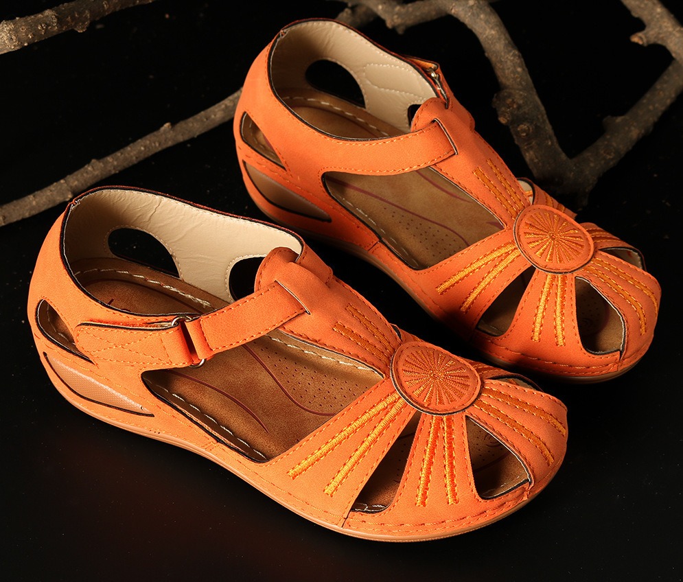 Summer Retro Women's Sandals Car Thread Anti slip Lightweight Large Round Toe Wedge Heel Comfortable Sandals image 6