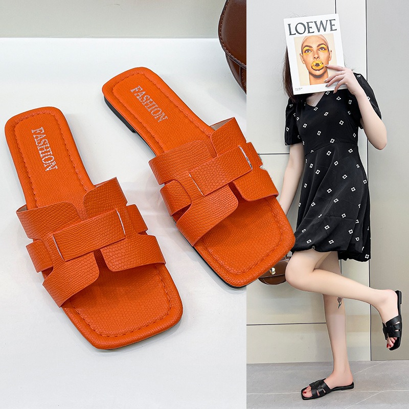 Summer Korean Style Simple Solid Color Flat Slipper Women Holiday Beach Slipper image 3