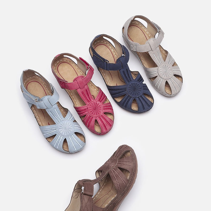Summer Retro Women's Sandals Car Thread Anti slip Lightweight Large Round Toe Wedge Heel Comfortable Sandals