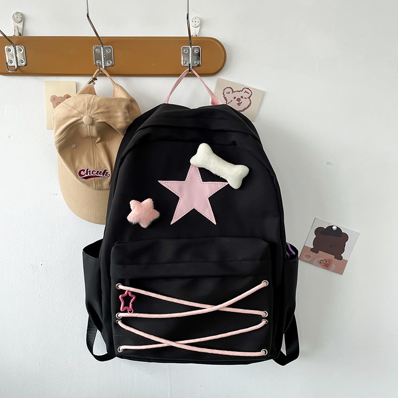 Japanese cute girl bag Niche self made fiv pointed star backpack ins college student schoolbag