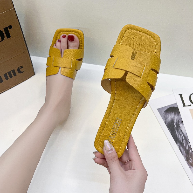 Summer Korean Style Simple Solid Color Flat Slipper Women Holiday Beach Slipper image 5