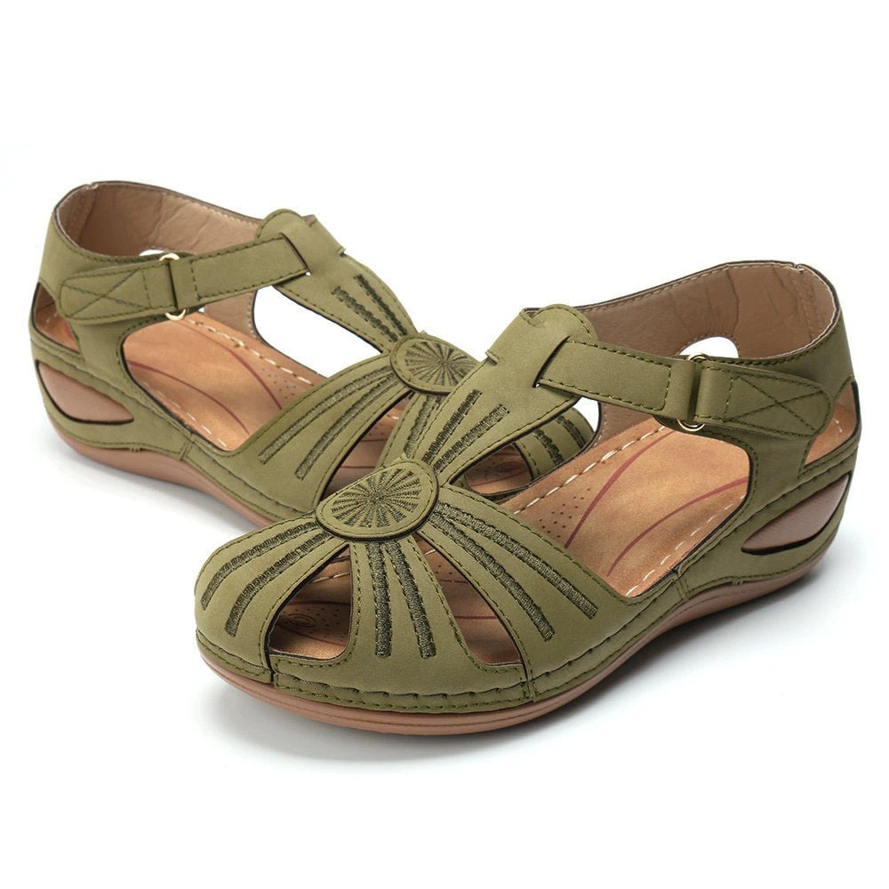Summer Retro Women's Sandals Car Thread Anti slip Lightweight Large Round Toe Wedge Heel Comfortable Sandals image 3