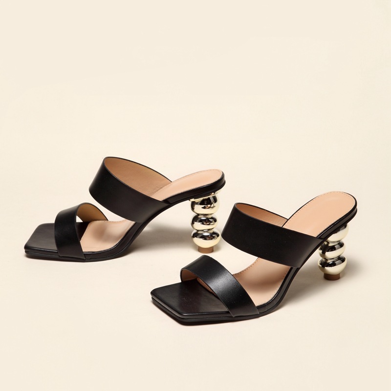 Design Metal Strange High Heels Summer Women Slipper Elegant Square Toe Slip-On Sliders Shoes Ladies Sandals Size 42 image 11