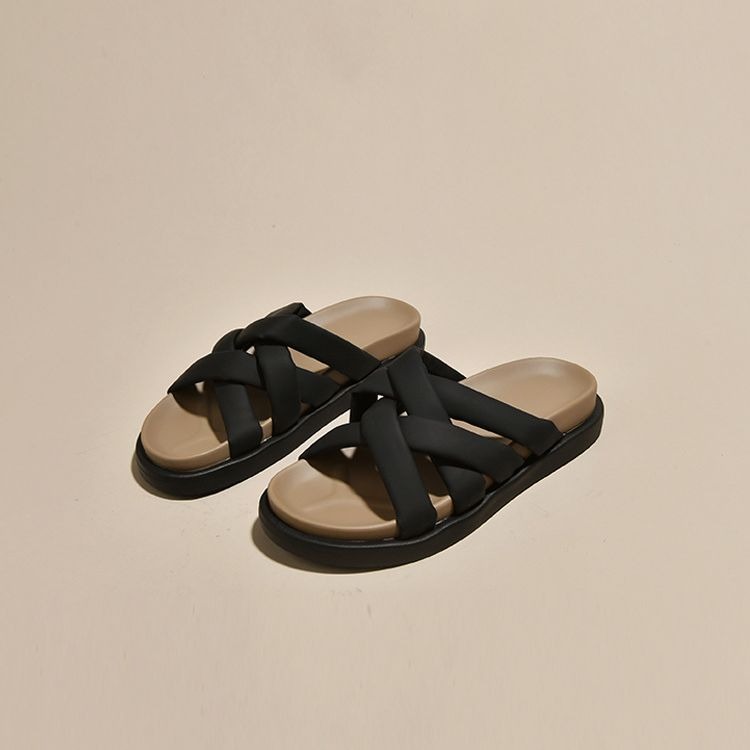 Roman Slippers for Women with Summer Thick Soles and a White Sandal with Elevated Retro Casual Cross Straps Paired with a Skirt image 7